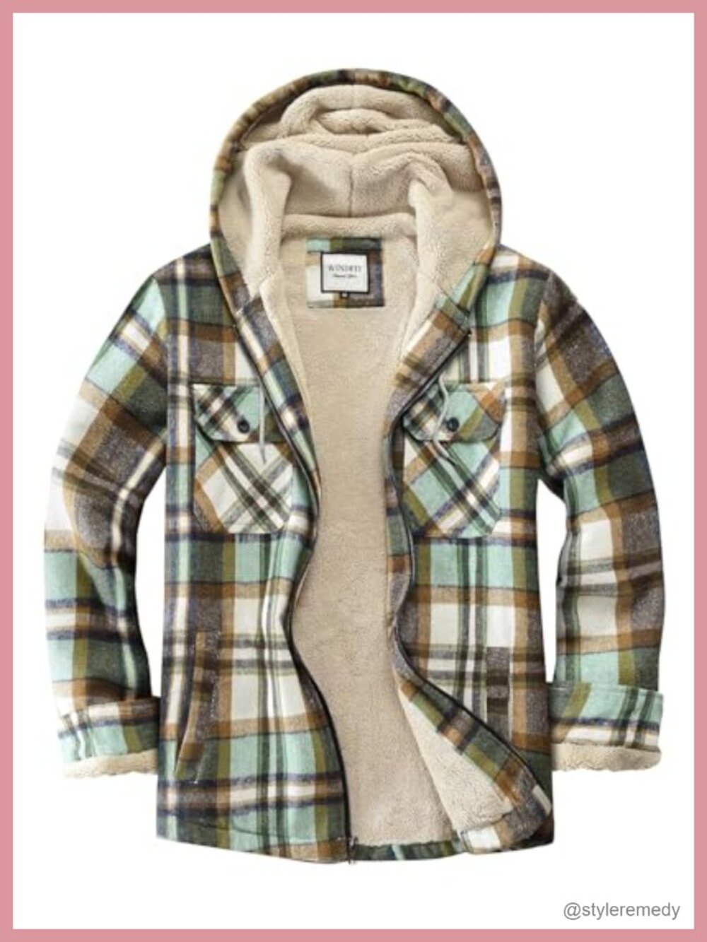Fleece Flannel Jacket Plaid Sherpa Lined Full Zip Hooded Loose Fit